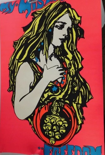 Vintage My Mistress Freedom Antiwar Psychedelic Blacklight Poster 34 1/2" x 24"