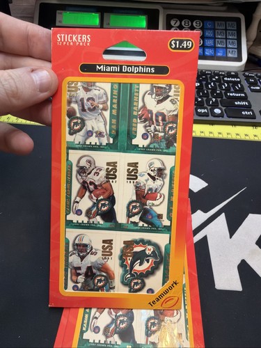 1997 MIAMI DOLPHINS Teamwork Sticker Pack - VINTAGE FOOTBALL STICKERS SEALED
